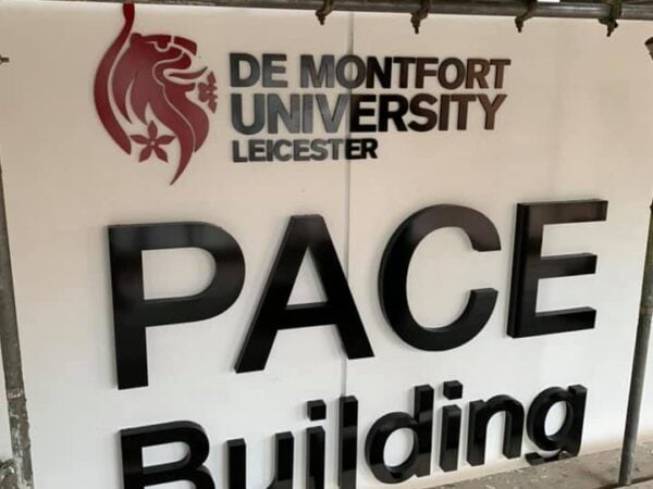 de montfort university building sign